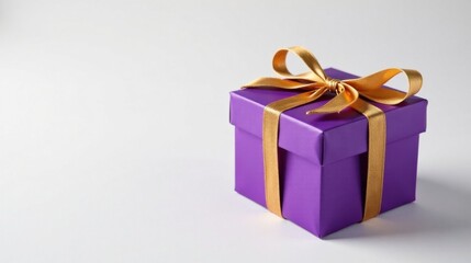 Obraz premium A luxuriously wrapped purple gift box with a golden ribbon, perfect for any special occasion