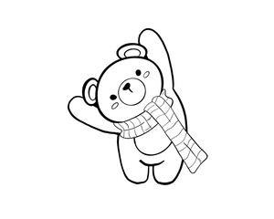 Hand draw ribbons with cute bear Kawaii cute doodle Outline Simple