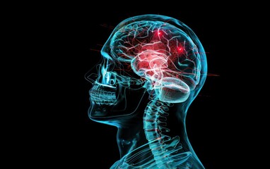Brain scan, neural activity, medical research, dark background, healthcare