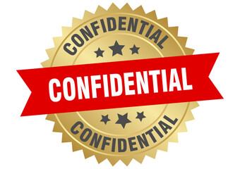confidential. confidential round red and gold label isolated on transparent background