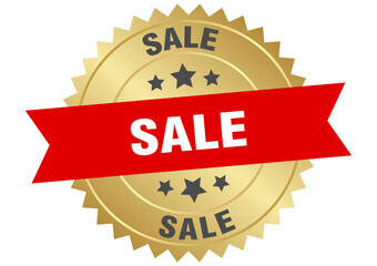 sale. sale round red and gold label isolated on transparent background