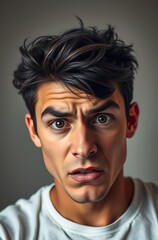 Fototapeta premium Close-up portrait of a worried young man.
