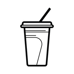 paper cup with a straw icon, vector, outline, silhouette, illustration, isolated on white background