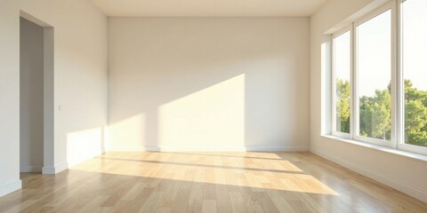 Obraz premium Bright Sunlight Illuminates an Empty Room with Light Hardwood Floors and a Doorway
