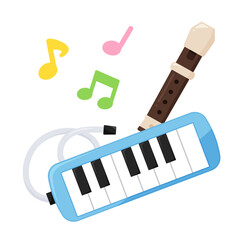 かわいい鍵盤ハーモニカとリコーダーを演奏するイラスト