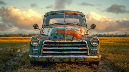 Fototapeta premium Classic vintage car covered in rust