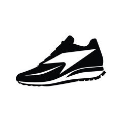 Simple running shoe logo, vector, outline, silhouette, illustration, isolated on white background.
