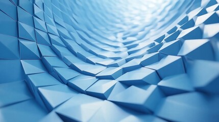 Abstract blue geometric tunnel, 3D render, digital art, background, website design