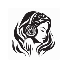 Woman with headphone logo design vector isolated on white background.