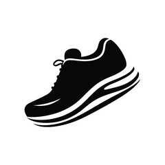Simple running shoe logo, vector, outline, silhouette, illustration, isolated on white background.