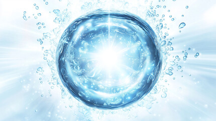 Cosmetic liquid beauty product bubble, glass ball,water moisturizing serum, molecular, science medical and cosmetic concept, abstract blue background with bubbles