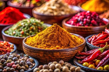 Fototapeta premium Vibrant Cochin Spices: Macro Photography of Indian Herbs and Spices