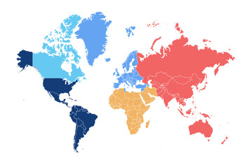 World map isolated modern colorful style. for website layouts, background, education, precise, customizable, Travel worldwide, map silhouette backdrop, earth geography, political, reports.