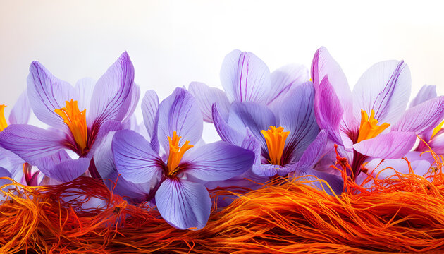 Dried saffron spice and Saffron flowers
