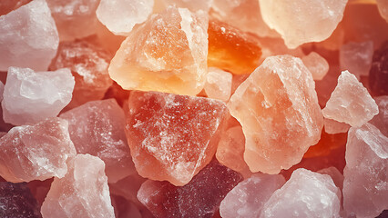 Close-up of pink Himalayan salt chunks.