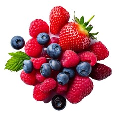 Obraz premium Fresh strawberries, raspberries and blueberries creating a colorful mix
