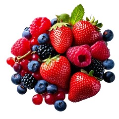 Obraz premium Fresh ripe forest berries mix with strawberries, raspberries and blueberries