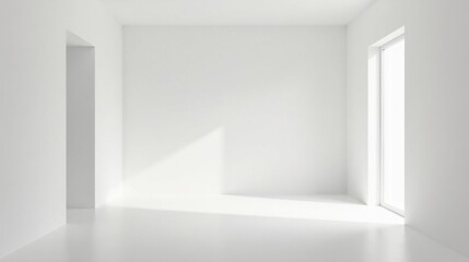 Empty Room with Sunlight Streaming Through a Window and an Open Doorway