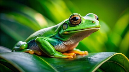 Fototapeta premium Vibrant Green Tree Frog Portrait - Close-Up Amphibian Photography