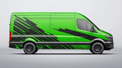Green van design, studio shot, graphic stripes, advertising mockup