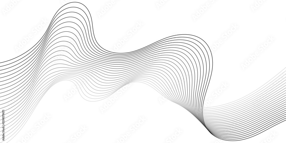 Poster undulate grey wave swirl, frequency sound wave, twisted curve lines with blend effect. technology, d