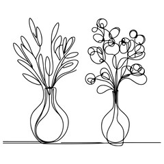 Elegant line art drawing of two vases with abstract botanical designs