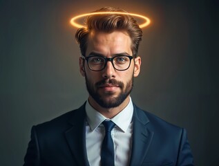 Man in Suit with Halo-Like Light Circle