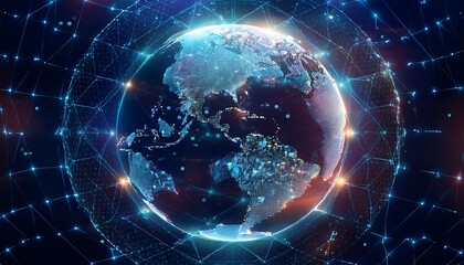 Night earth global virtual internet world connection of metaverse technology network, symbolizing digital communication, global connectivity, and innovation in virtual environments.