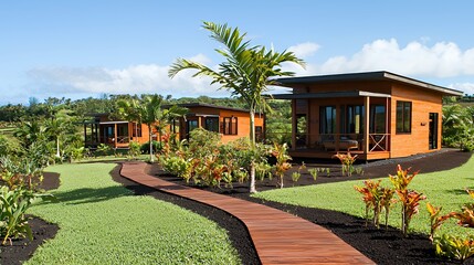 Obraz premium Luxury Tropical Getaway: Wooden Cabanas nestled in Lush Greenery
