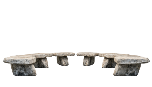Ancient stone seating circles, perfect for gatherings and ceremonial events. transparent background