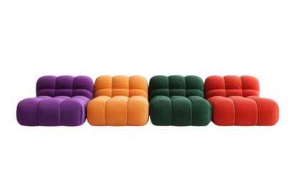 Colorful modern armchairs designed for stylish and comfortable living spaces. transparent background