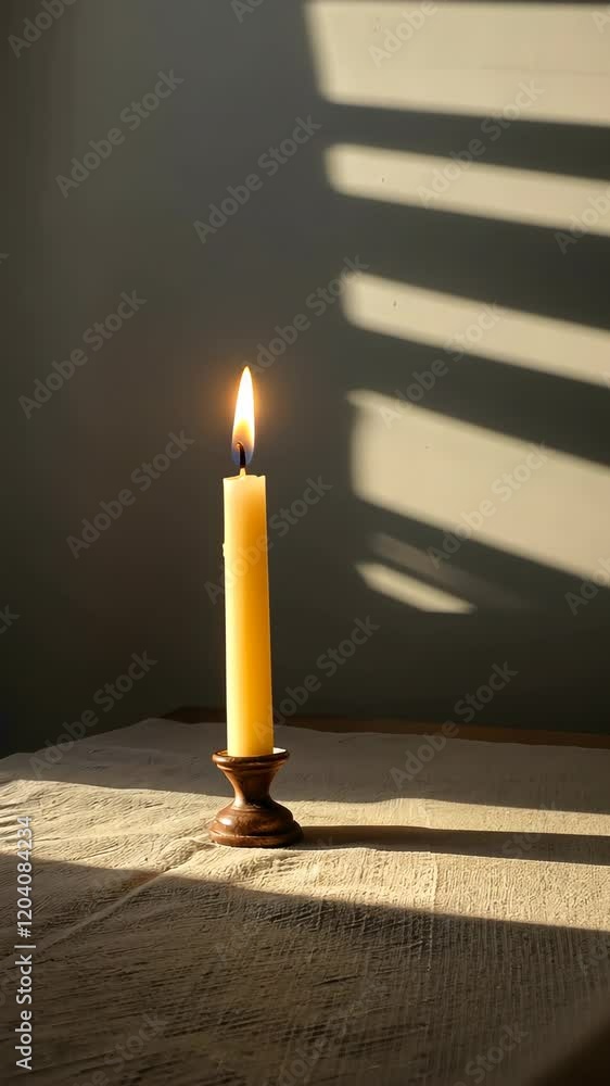 Aufkleber candle casting warm light in a tranquil setting with shadow patterns in the background