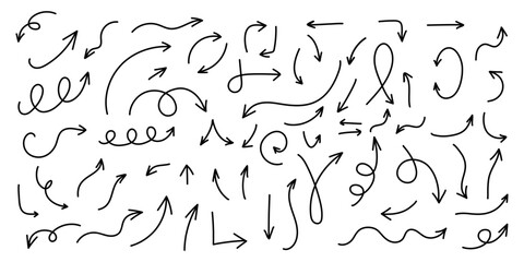 Hand drawn vector arrow set. All arrowes are isolated on white and groupped, easy to use.