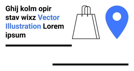 Shopping bag with handles and a location pin against a clean background. Ideal for online shopping, retail navigation, e-commerce apps, delivery services, marketing, customer experience, digital