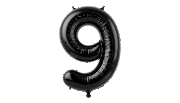 Black number nine foil balloon.