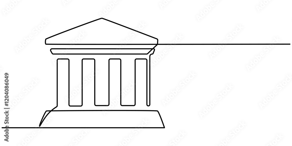 Poster bank icon icon line continuous drawing vector. one line temple icon vector background. building with