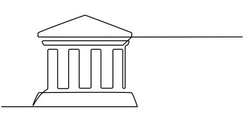 Bank icon icon line continuous drawing vector. One line temple icon vector background. Building with columns icon. Continuous outline of a theater icon, Bank, bank building, court, building with pro.