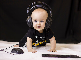 baby child with headphones