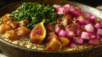 Aromatic and Colorful Oatmeal Bowl with Figs, Apples and Spices