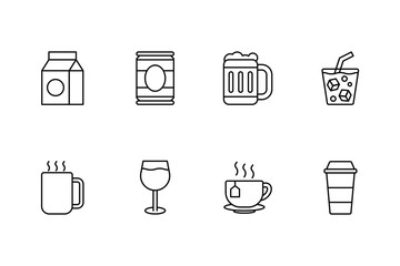 Beverage Line Icons Set Illustrations