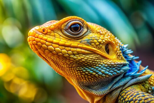 Vibrant Yellow-Tailed Cribo Lizard Close-Up, High-Resolution Stock Photo