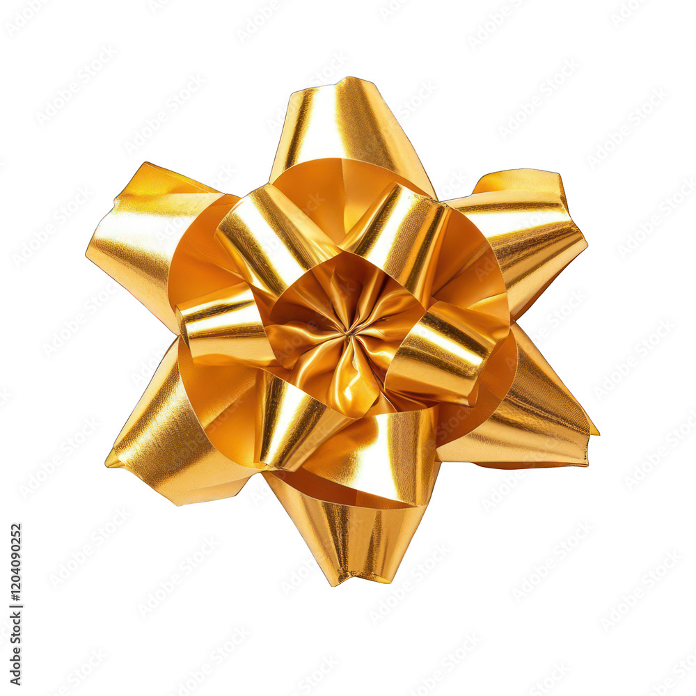 Poster golden ribbon with bow top view isolated on transparent background