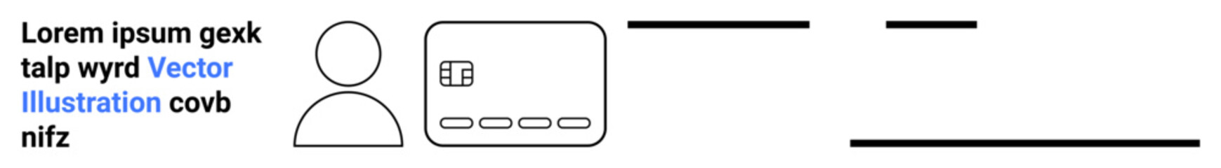 User profile icon next to a card-thumbs up icon with text placeholders and minimalistic lines representing data fields. Ideal for UIUX design, modern interfaces, web development, user information