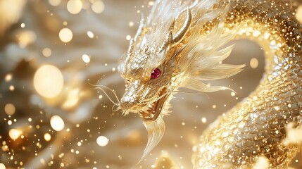 Golden dragon celebration for chinese new year festive textures and ruby eyes travel destination vibrant atmosphere