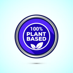 Plant based product icon design illustration. plant based food, natural ingredients. Blue shadow button design