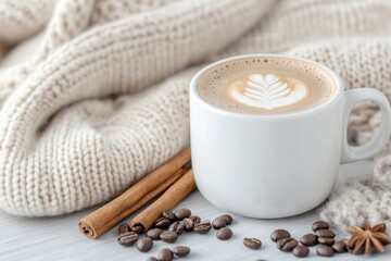 A cup of cappuccino on a rustic wooden table. Generative AI