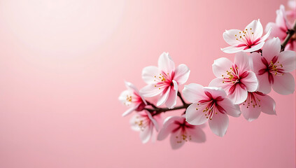 Obraz premium International Women's Day background design featuring elegant cherry blossoms on soft pink gradient, ideal for celebration banners, cards, or creative visuals