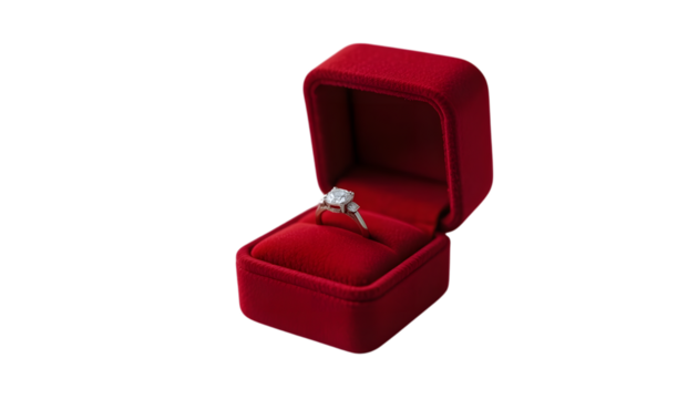 Diamond ring in red velvet box.