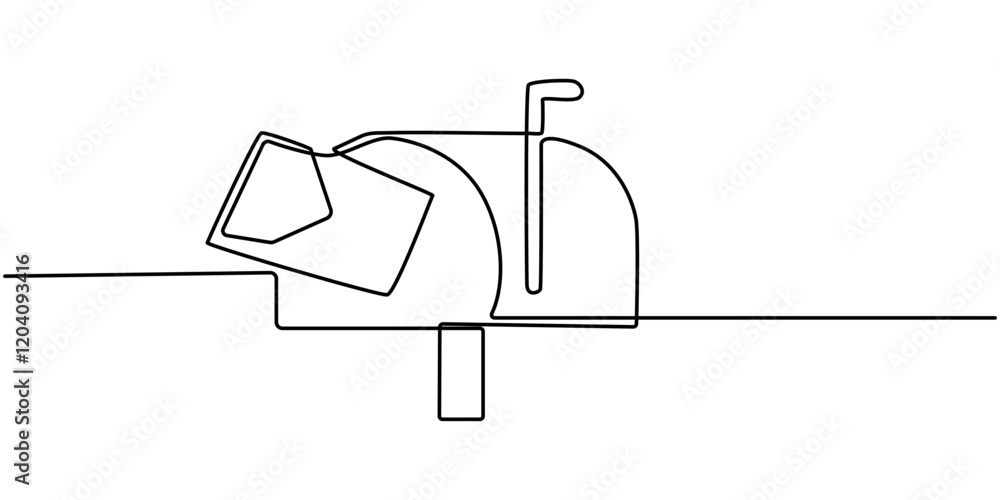 Poster mailbox. continuous line drawing of a mailbox. editable stroke, hand drawn mailing box stock illustr