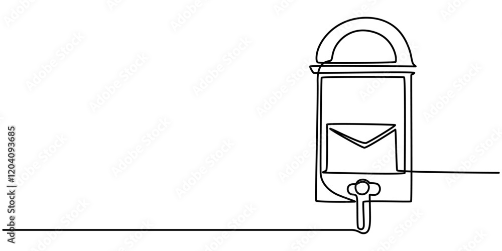 Poster mailbox. continuous line drawing of a mailbox. editable stroke, hand drawn mailing box stock illustr